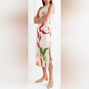 Cult Gaia One-Shoulder Linen Midi Dress Abstract Print Size L
